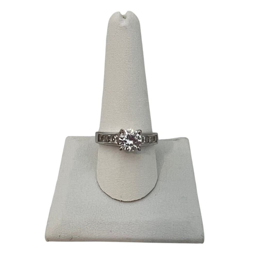 Silver Tone Cubic Zirconia Solitaire Ring Channel Set Size 10